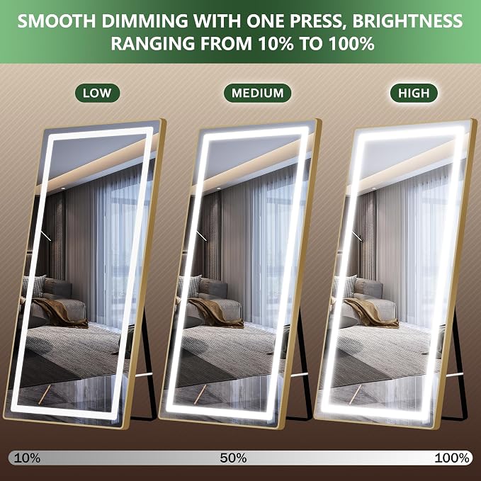 FENNIO Full Length Mirror with Lights, Free Standing Lighted Floor Mirror - Image 8