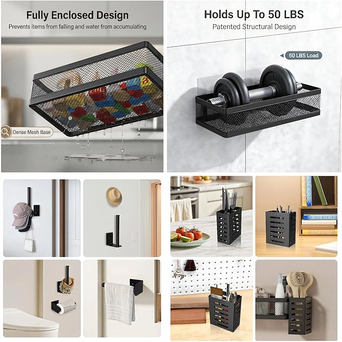 PUSDON 5-in-1 Wide Wall Mount Wrapped Mesh Kitchen Organizer & Shower Caddy Kit - Image 4