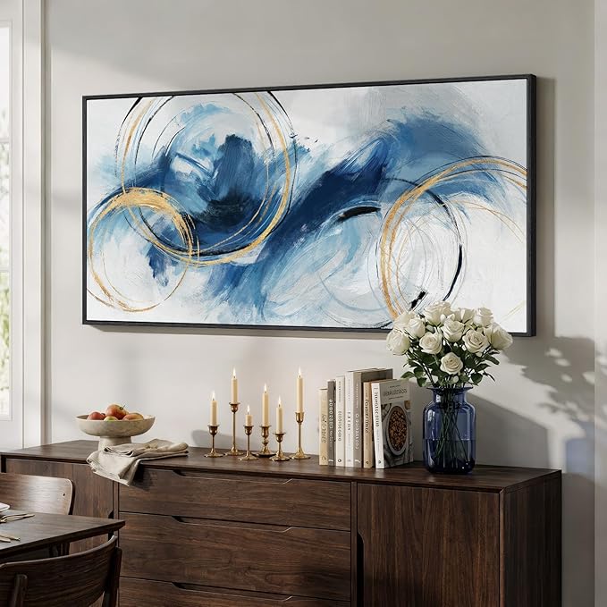 Extra Large Framed Navy Blue Abstract Canvas Wall Art - Image 2