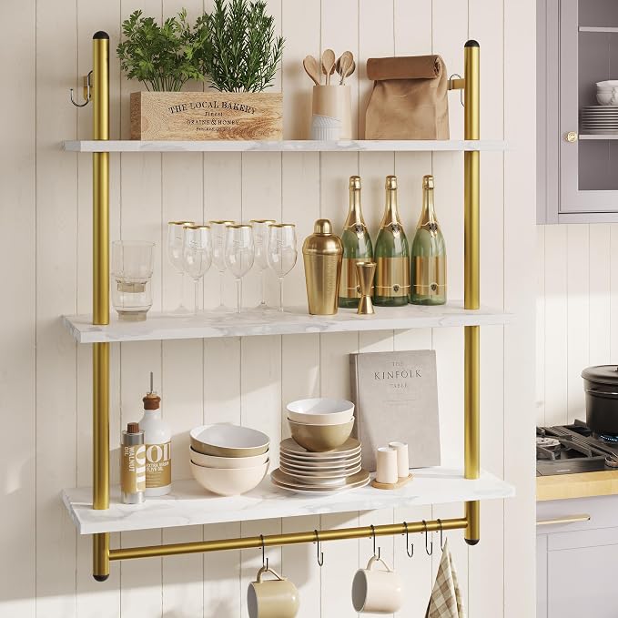 Bestier 31" Industrial Pipe Shelving, Floating Kitchen Wall Shelves 3 Tier - Image 4