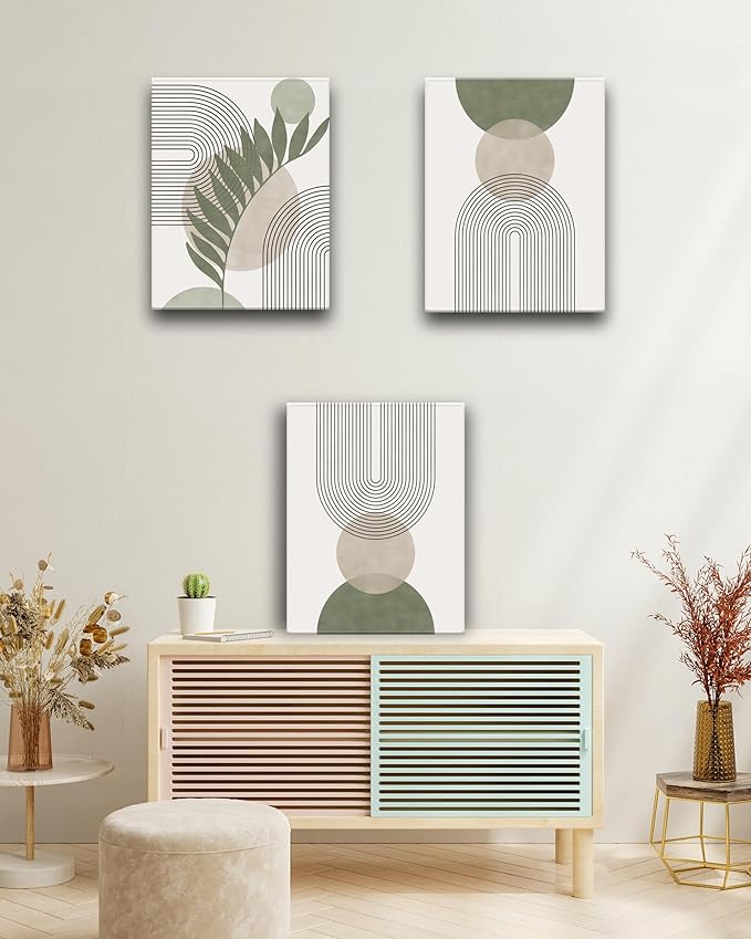30x40CM Sage Green Boho Wall Art, Framed Canvas Bathroom Wall Art Pictures - Image 6