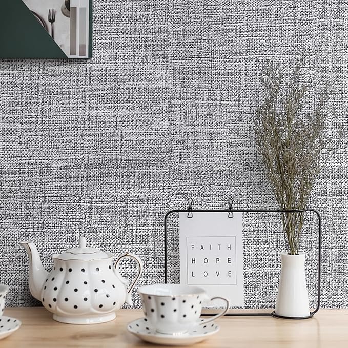 Grey Grasscloth Peel and Stick Wallpaper 17.3"x1200" Faux Linen Textured - Image 3