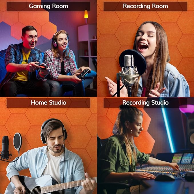 Self-adhesive Hexagon Acoustic Panels 12 Pack, TONOR 12"x 10"x 0.4" High - Image 6
