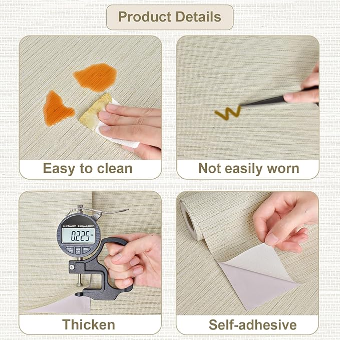 Rugreat Textured Grasscloth Wallpaper Peel and Stick 472inL 17.3inW Beige - Image 2