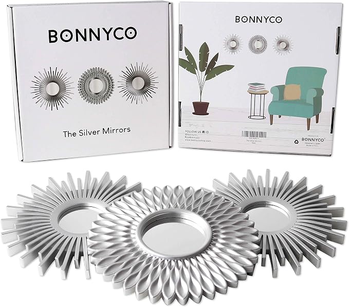 BONNYCO Wall Mirrors Pack of 3 Round Silver Mirrors - Image 2