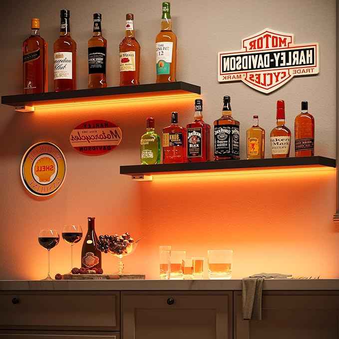 BAMEOS Floating Shelves with RGB LED, Hanging Wall Shelves - Image 3