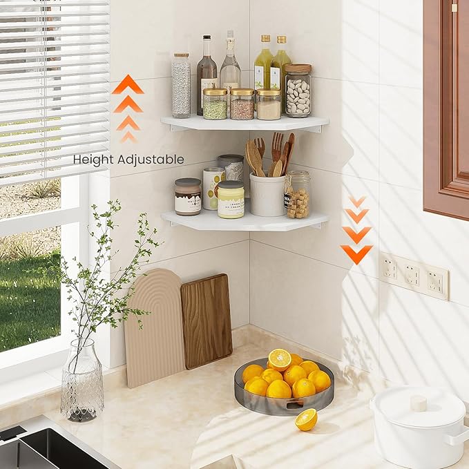 Homode Corner Shelf Wall Mount, Cable Box, 2 Tier Wood Hanging Storage Shelf - Image 6