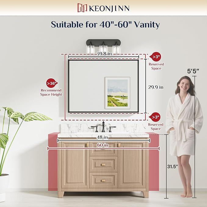 Keonjinn 40 x 30 Inch Black Bathroom Mirrors - Image 7