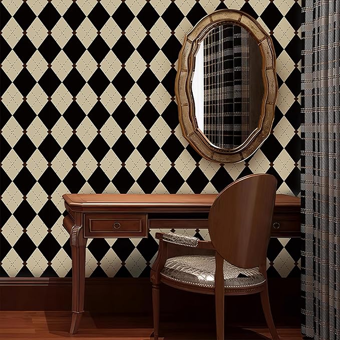 Simon&Siff Retro Peel and Stick Wallpaper Black and White Cream Wallpaper - Image 2