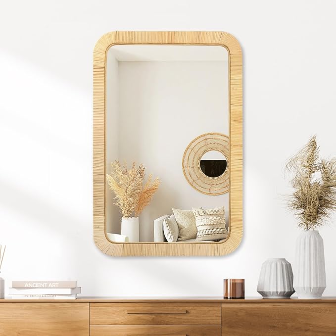 PERFNIQUE Rattan Mirror, Decorative Wall Nursery Decor, Rustic Farmhouse - Image 4