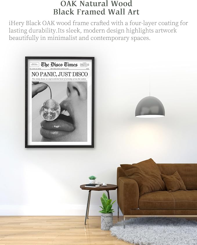 iHery Premium Natural Black OAK Wood 12x16in No Panic Just Disco Trendy Framed - Image 2