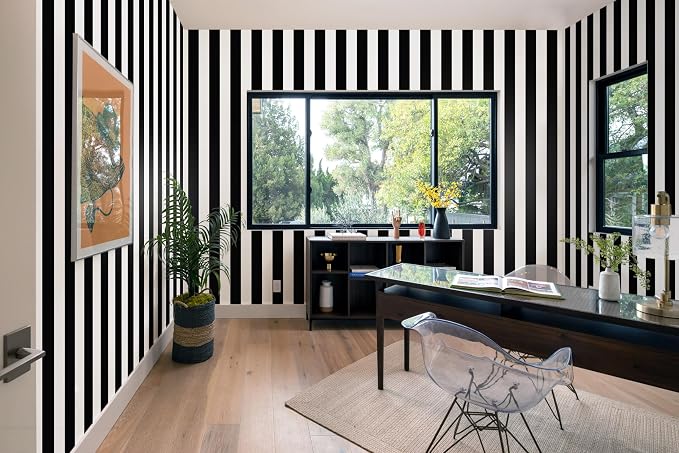 Guvana Stripe Black and White Peel and Stick Wallpaper Self-Adhesive Wallpaper - Image 4
