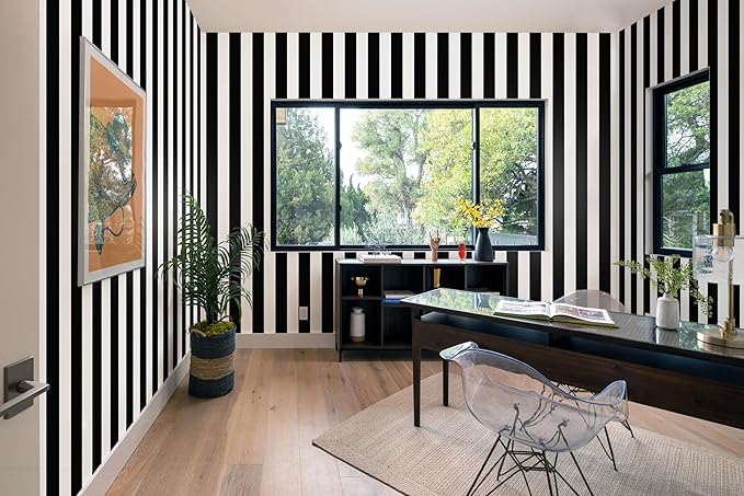 Guvana 472.4"x17.7" Striped Peel and Stick Wallpaper Black and White - Image 7