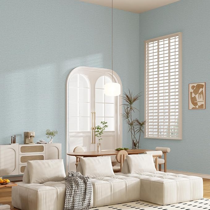Grasscloth Peel and Stick Wallpaper 20.8"x394" Blue Thick Fabric Textured Linen - Image 2