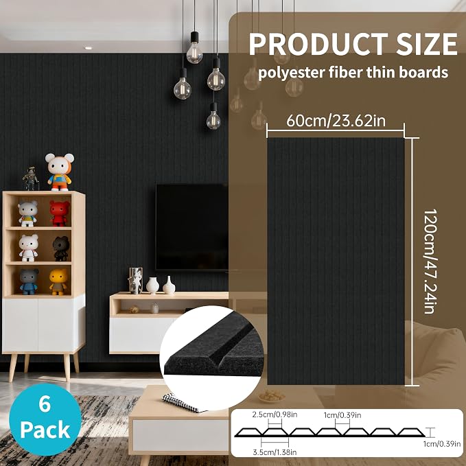 EVERECO 6 Pack Large Acoustic Panels, 47.2×23.6×0.4 inches, Soundproof Panels - Image 3