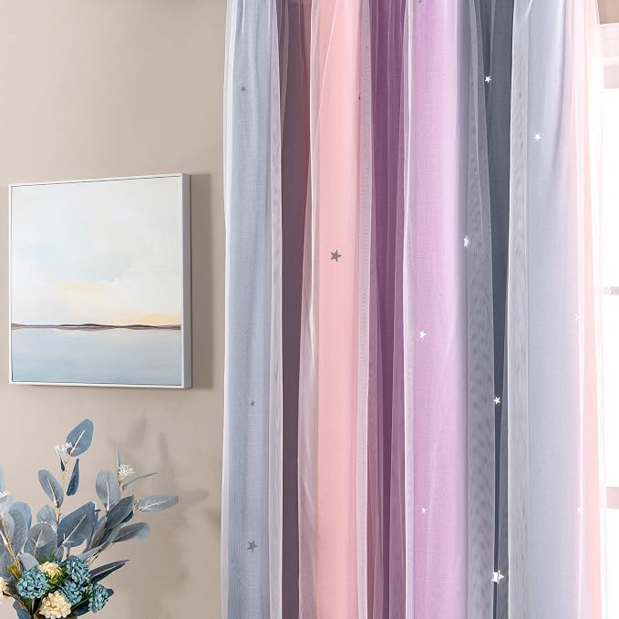 XiDi Curtains for Bedroom Decor, Rainbow GreyPinkPu-34-54 - Image 2