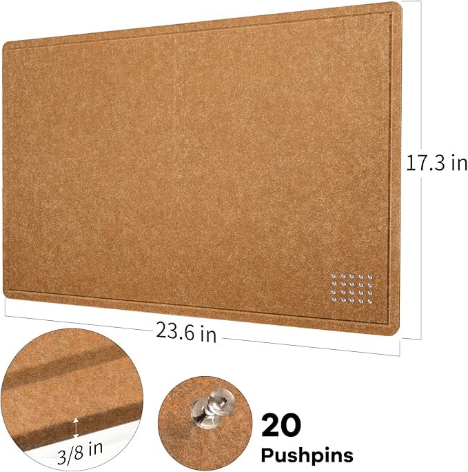 Bulletin Board, 24 x 18 inches Felt Board Decorative Pin Board, Cork Board - Image 5