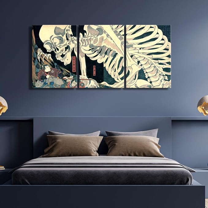 Wieco Art 3 Piece Witch and Skeleton Ukiyo-E by Utagawa Takiyasha Historic - Image 5