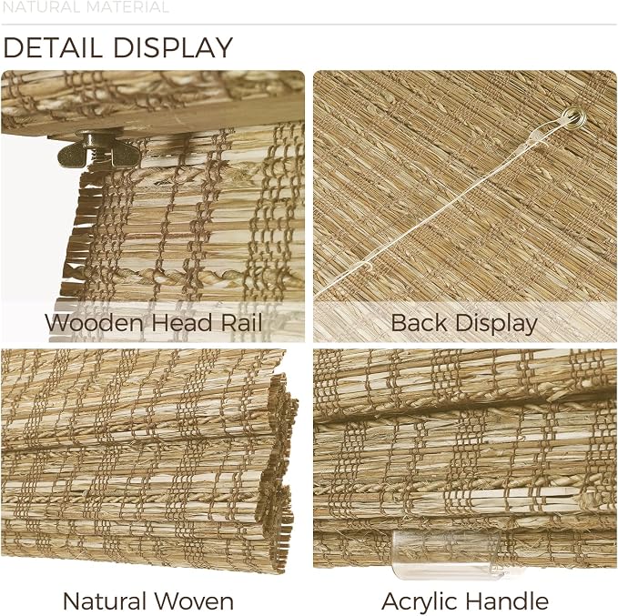 TWOPAGES Natural Woven Jute Roman Shades, Custom Cordless No Drill or Motorized - Image 4