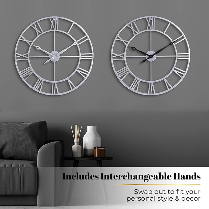 CLXEAST Large Modern 30 Inch Wall Clock Silver, Oversized Big Roman Numeral - Image 3