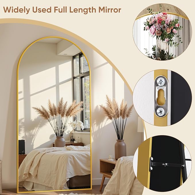 69"x28" Full Length Mirror, Arched Full Body Mirror, Standing Hanging or - Image 7