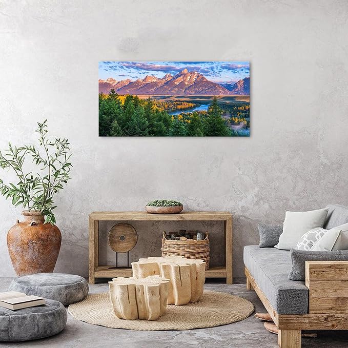 AIYISU Grand Teton Mountain Wall Art Sunset Nature National Park Posters Oxbow - Image 5
