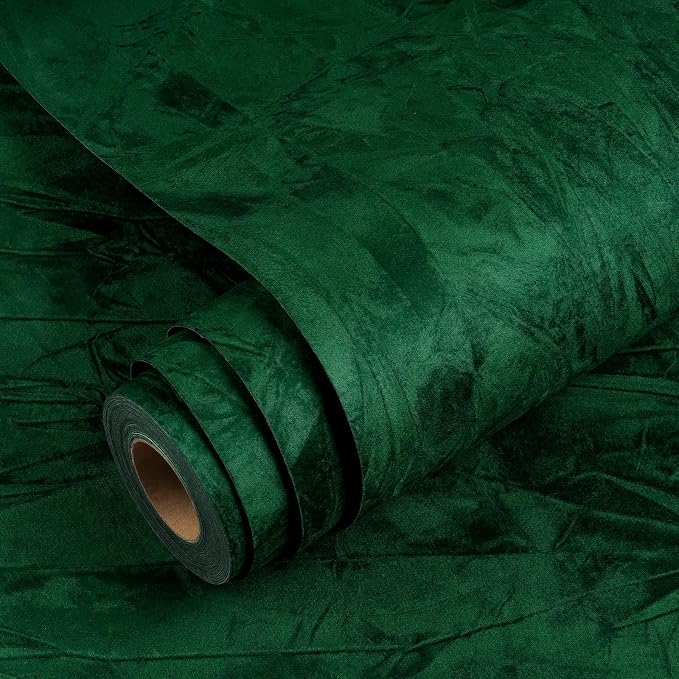Yenhome 24"X393" Green Velvet Wallpaper Stick and Peel Vintage Green Wallpaper by Yenhome