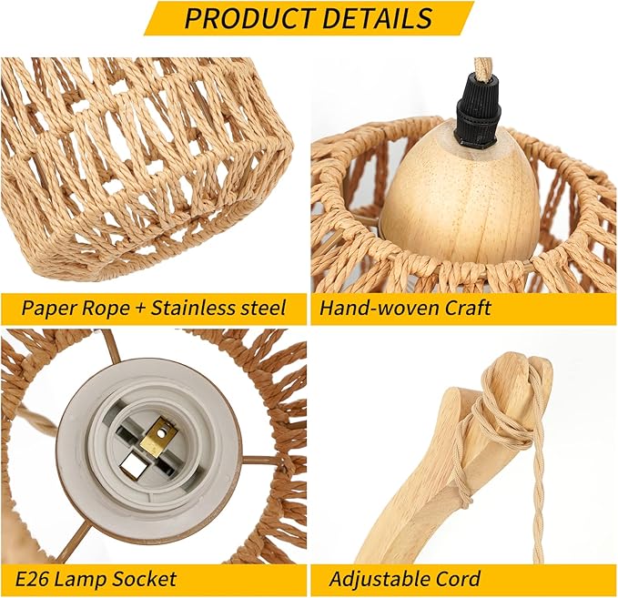 Frideko Plug in Wall Sconces Set of Two Hand Woven Lamp - Image 5