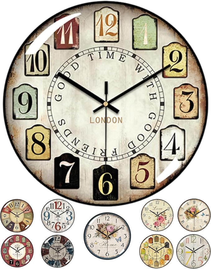 Decorative Wall Clocks Batterys Operated, Retro Wall Clock by Unknown