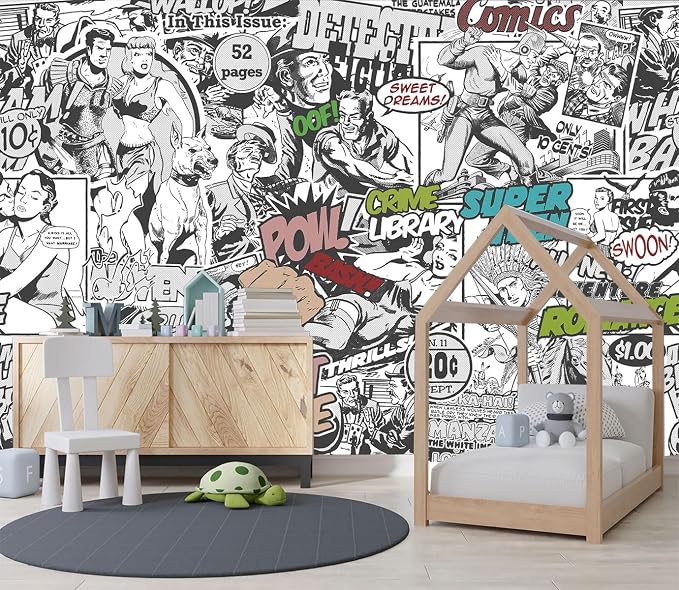XMPMBM-Cartoon Hand-Painted Comics Nursery Room Fabric Wallpaper Kids Gaming - Image 3