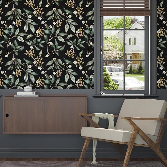 Extra Long Dark Peel and Stick Wallpaper 17.5" x 393" – Vintage Floral Green - Image 6