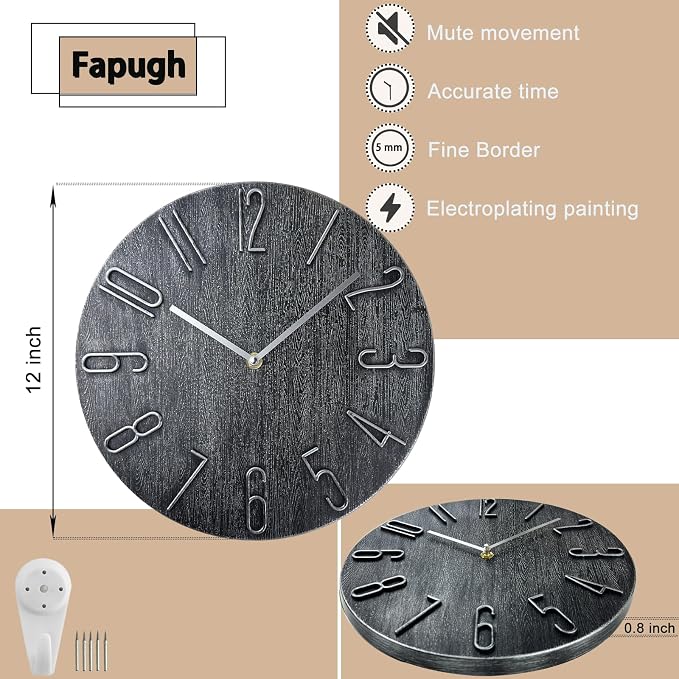 Wall Clock, Silent Clock, Wall Clocks Battery Operated， 12 inch Modern Wall - Image 2