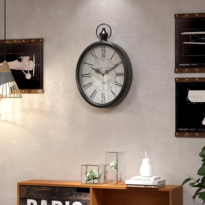 Menterry Oval Retro Wall Clock, Rustic Vintage Style, Battery Operated Silent - Image 5