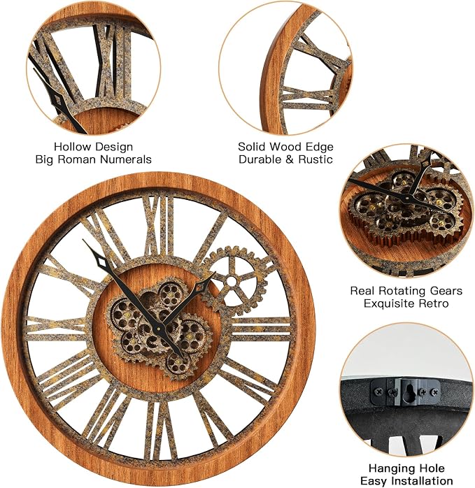 HOIBAI Wall Clock, 24 Inch Moving Gears Clock Large Wall Clock - Image 4