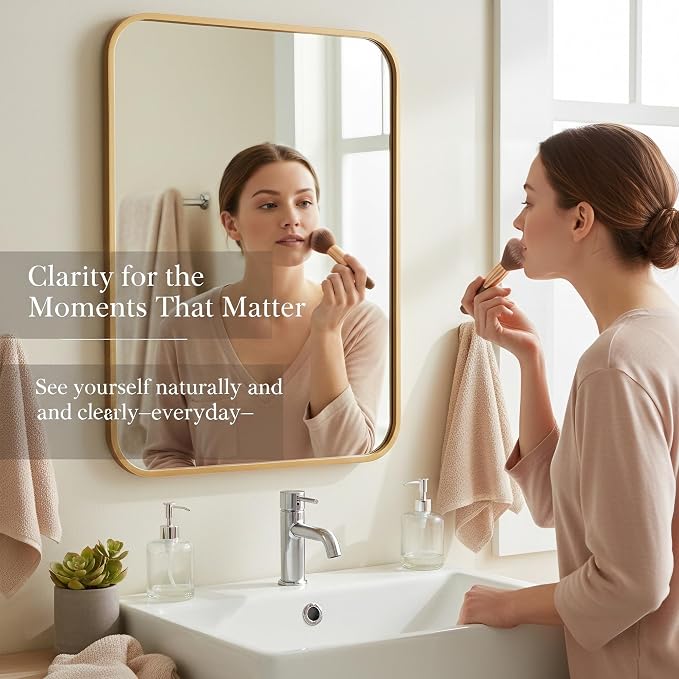 2-Pack 22x30 Inch Matte Gold Bathroom Vanity Mirrors | Flush Mount Deep Set - Image 5