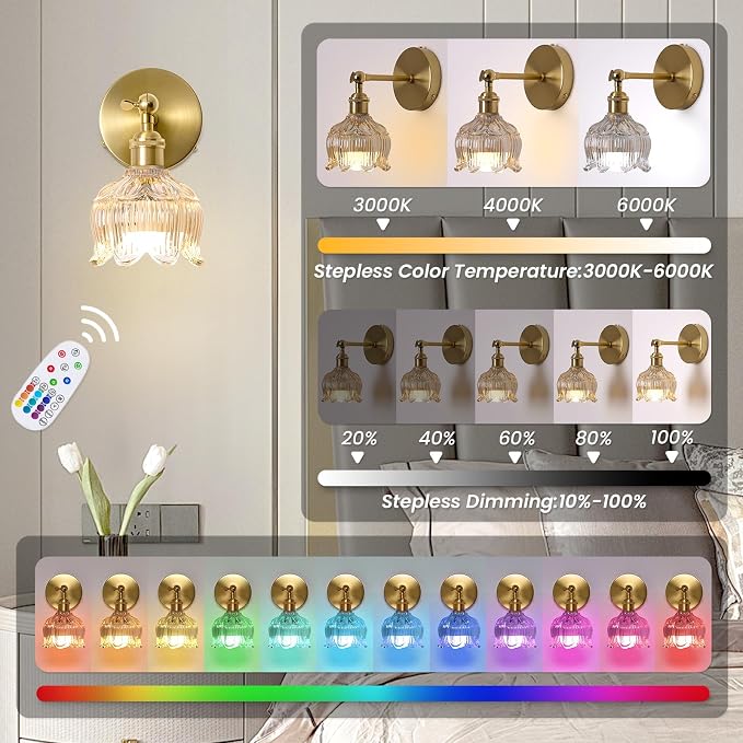 Vintage Battery Operated Wall Sconces - 5000mAh Rechargeable Dimmable Lights - - Image 4