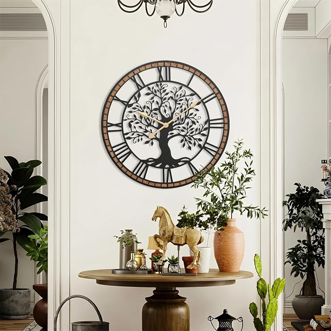 Micasso Rustic Large Wall Clock: 27Inch Farmhouse Tree of Life Metal - Image 7