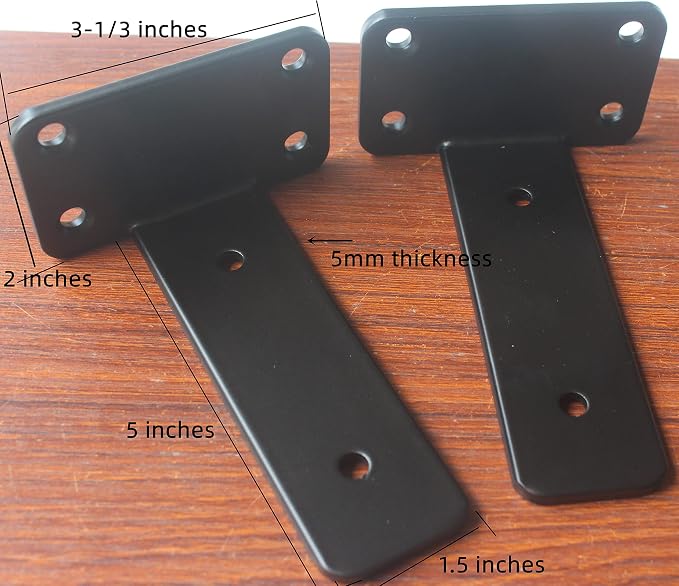 8 Pack - 5 inch Black Hidden L Shelf Bracket Iron Floating Shelf Brackets - Image 2