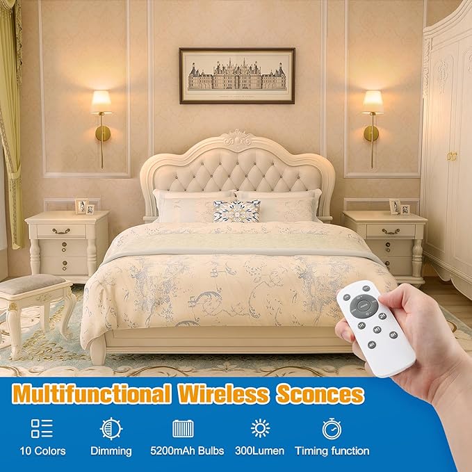 NIORSUN Battery Operated Wall Sconce Set of 2, 10 Colors Wireless Wall Lamps - Image 2