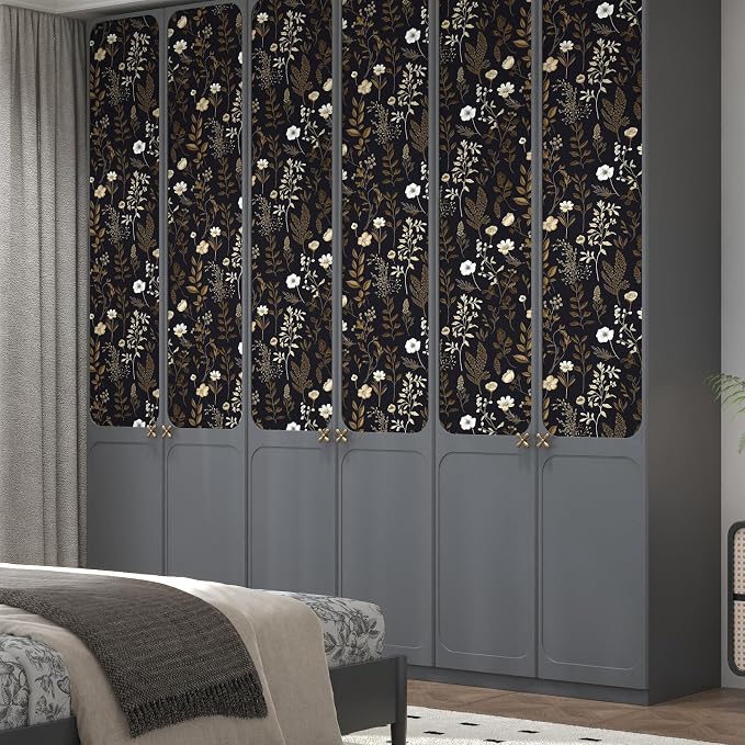 Dark Taupe Floral Peel and Stick Wallpaper, 17.5In x 197In Vintage Black Golden - Image 7