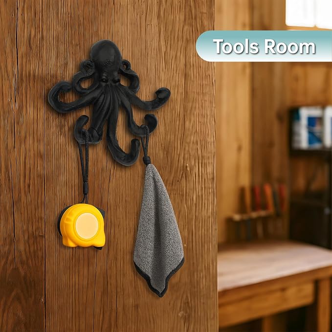 Octopus Cast Iron Wall Hook – Nautical Decorative Key Holder, Coastal Ocean - Image 6