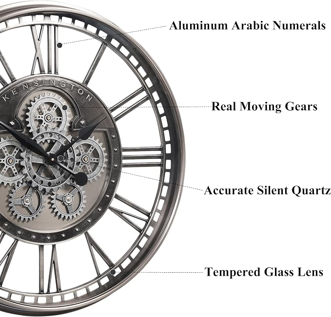 CLXEAST 28 Inch Original Real Moving Gear Wall Clock Roman Numerals, Oversized - Image 3