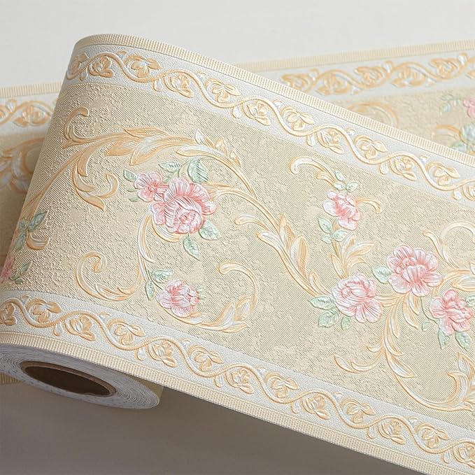 AbaBoorty Yellow Floral Wallpaper Border Decor 196"X4.1" Peel and Stick Wall by AbaBoorty