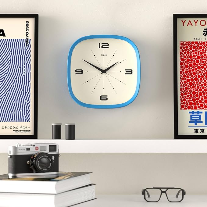 JONES CLOCKS® Pulsar wall Clock | Square Rounded Retro Clock | 10 inch | Blue | - Image 3