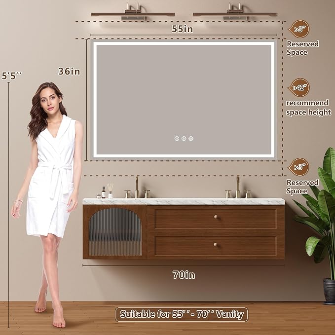 55x36 Inch LED Lighted Bathroom Mirror - Image 7