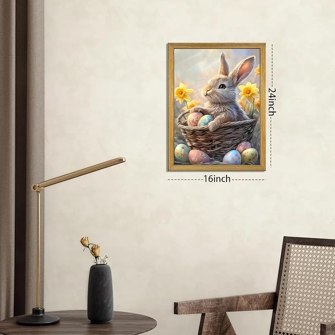 Easter Bunny Wall Art, Cute Rabbit Canvas Wall Decor Painting, Easter Eggs - Image 2