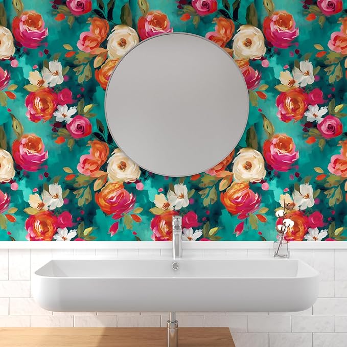 BOKEBEVE Extra Long Vibrant Wallpapers Watercolour Floral Peel and Stick - Image 2