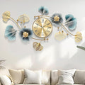 Wall Clocks for Living Room Decor, Large Wall Clock, 3D Creative Metal Ginkgo by Axioglo