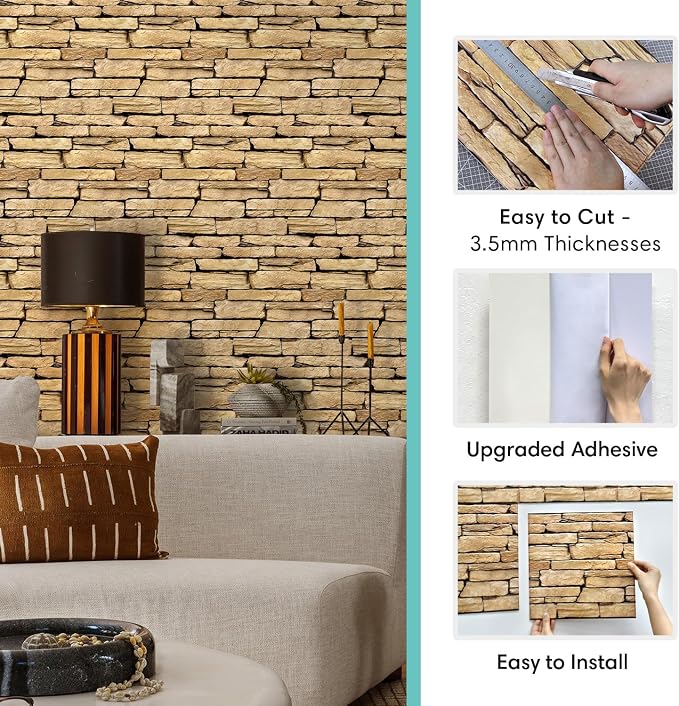 Commomy 3D Faux Stone Wall Panel Peel and Stick Wall Tiles - Image 5