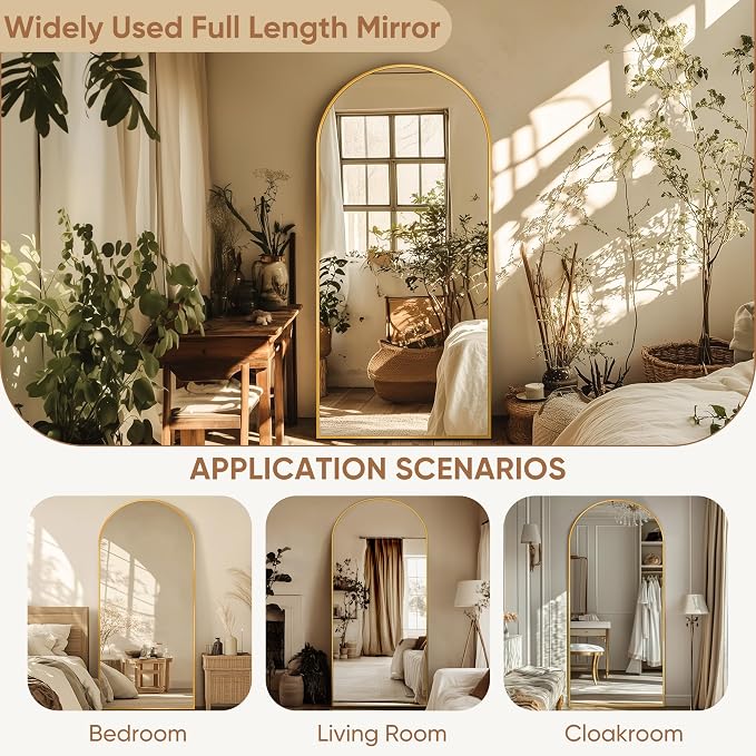 69"x28" Full Length Mirror, Arched Full Body Mirror, Standing Hanging or - Image 6